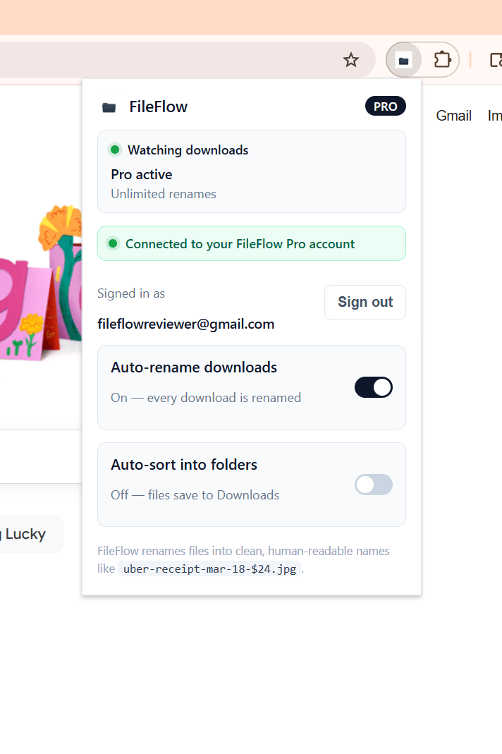 FileFlow Chrome Extension — Auto-Rename Downloads